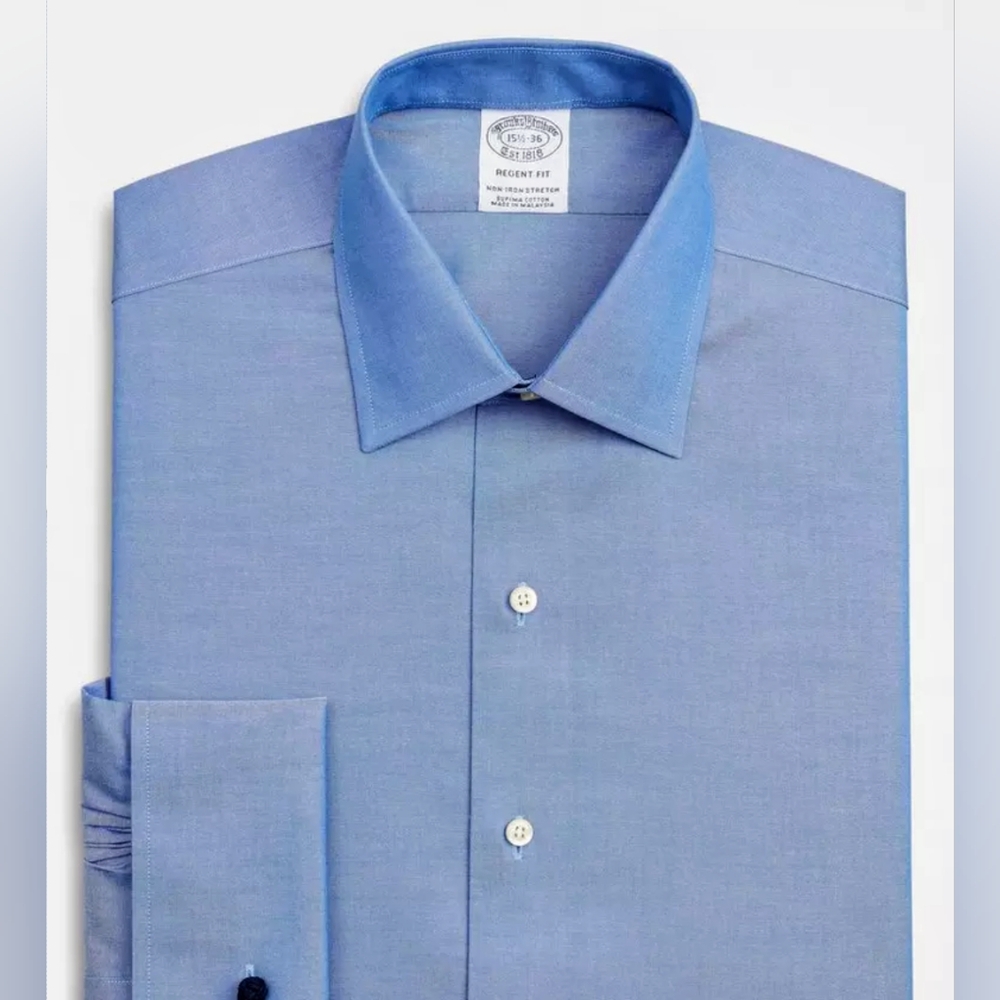 Brooks Brothers Blue Stretch Regent Fit Dress Shirt with French Cuffs (Neck 17)